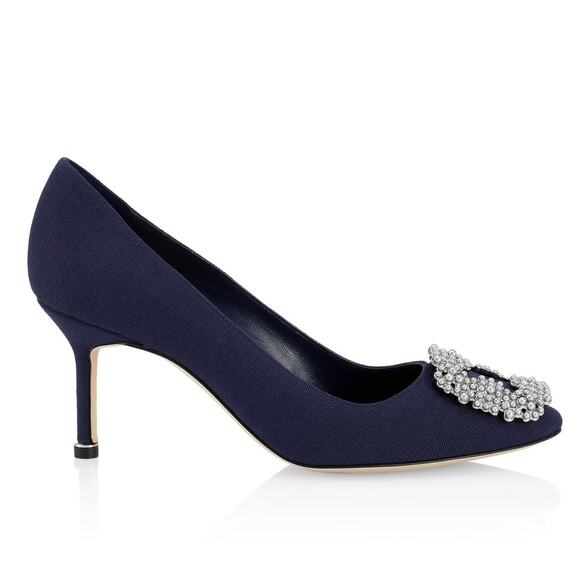 Manolo Blahnik Shoes - MANOLO BLAHNIK Hangisi 70 Embellished Buckle Pumps Blue - 36.5 (6.5)